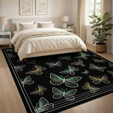Teal Gold Butterfly Outline Black Area Rug