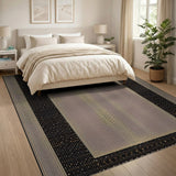 Geometric Purple Area Rug with Gold Dot Borders