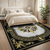 Ornate Black Gold Floral Medallion Rug