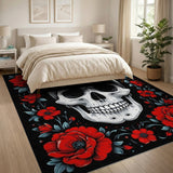 Red Poppy Skull Floral Area Rug