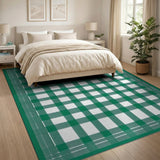 Green Gingham Checkered Rustic Farmhouse Rug