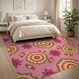 Pink Vibrant Pink Mandala Floral Boho Area Rug
