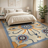 Teal Orange Persian Floral Medallion Rug