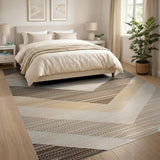 Beige Chevron Geometric Area Rug