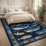 Navy Blue Whale Ocean Kids Area Rug