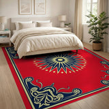 Red Starburst Medallion Area Rug with Ornate Borders
