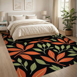 Bold Orange Leaf Pattern Area Rug