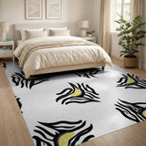 Abstract Zebra Pattern Area Rug Black with Yellow Accents
