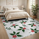 Festive Holly Berry Leaves Pattern Rug