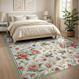 Floral Vintage Pink Peony Butterfly Floral Area Rug
