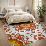 Vibrant Orange Mandala Floral Rug