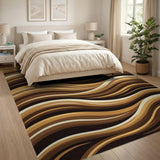 Cascading Waves Brown Tan Abstract Area Rug