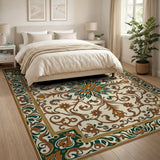 Cream Gold Green Traditional Persian Area Rug