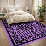 Purple Geometric Modern Area Rug with Intricate Black Patterns