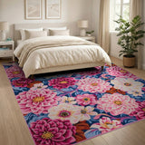 Multi-color and Patterns Vibrant Pink Dahlia Floral Area Rug