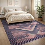 Navy Pink Geometric Striped Area Rug