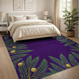 Purple Evergreen Branch Border Rug with Gold Baubles