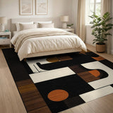 Geometric Modern Cats Area Rug Black White Wood