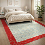 Vibrant Multi-Color Dot Matrix Area Rug with Red Polka Border