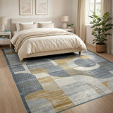 Modern Geometric Abstract Area Rug Grey Teal Gold
