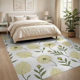 Sunny Yellow Daisy Fern Floral Area Rug