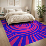 Vibrant Pink Blue Hypnotic Spiral Geometric Rug