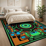 Neon Gear Futuristic Geometric Area Rug