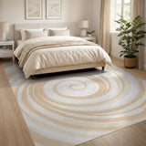 Hypnotic Beige Swirl Abstract Area Rug