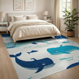 Blue and Teal Playful Whale Ocean Kids Area Rug