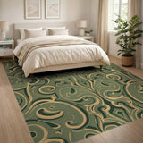 Ornate Green Swirl Area Rug