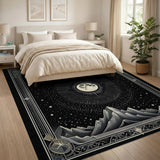 ODIKA Celestial Moon and Mountain Washable Rug - Black & White Low Pile Non-Slip Area Rug