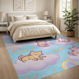 Dreamy Cartoon Cats on Clouds Area Rug