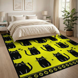 Playful Black Cats Yellow Area Rug