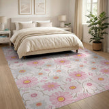 Blush Pink Daisy Floral Vintage Area Rug