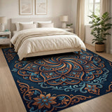 Ornate Teal and Gold Mandala Area Rug