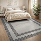 Black and White Modern Black White Striped Border Area Rug