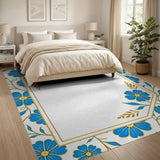 Blue Floral Gold Border Area Rug