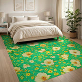 Emerald Green Yellow Floral Vintage Area Rug