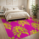 Hot Pink Neon Yellow Floral Leaf Rug