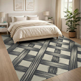 Beige Grey Trellis Lattice Area Rug