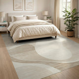 Beige and Neutral Beige Abstract Flow Area Rug