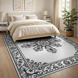 Elegant Black White Persian Mandala Area Rug