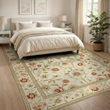 Traditional Persian Ivory Persian Floral Area Rug with Red Blooms