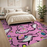Playful Pink Kids Cartoon Creature Area Rug
