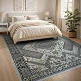 Black and White Heritage Tribal Geometric Black White Area Rug
