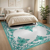 Blue and Teal Ornate Teal Floral Medallion Rug