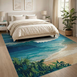 Crashing Ocean Waves Blue Teal Coastal Rug
