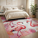 Pink Flamingo Palm Leaf Pink Area Rug