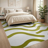 Green Wavy Brushstroke Area Rug