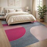 Abstract Pink Grey Curved Geometric Rug